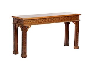 Chinese Chippendale Style Walnut Console Table