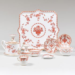 Assembled English Iron Red Decorated Porcelain Part Tea Service