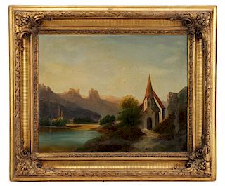 British School, "Lakeside Chapels", Oil on Canvas