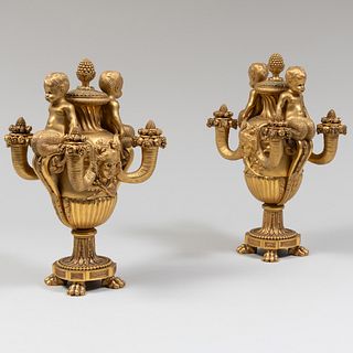 Pair of Napoleon III Gilt-Bronze Four Light Candelabra