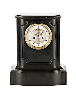 French Black Slate Mantel Clock, 19th C.