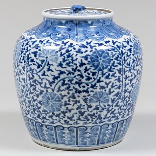 Chinese Blue and White Porcelain Jar and a Cover