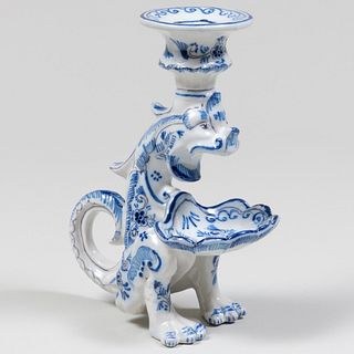 French Blue and White Faience Chamberstick