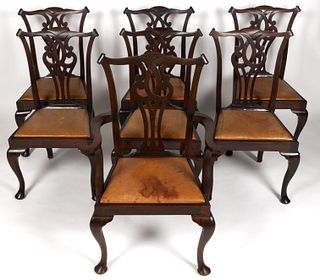 GEORGIAN-STYLE CARVED MAHOGANY DINING CHAIRS, LOT OF SEVEN