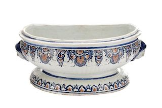 French Faience Demilune Pedestal Basin, 18th C
