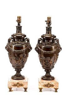 Pair of Bronzed Rococo Table Lamps after Clodion