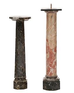 Two Columnar Marble Pedestals, Red and Black