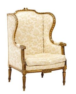French Louis XVI Gilt Wood Confessional Bergere