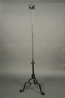 Green Painted Iron Floor Candle Pricket on 3 Feet