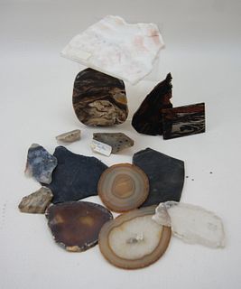 COLLECTION OF NATURAL MINERAL SLICES AGATES, ONYX, OBSIDIAN & MORE