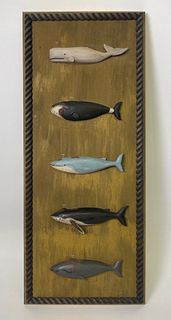 Brian Mitchell Hand Carved and Painted Five Species Whale Board