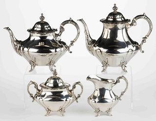 REED & BARTON "GEORGIAN ROSE" STERLING SILVER FOUR-PIECE COFFEE AND TEA SERVICE