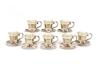 8 Demitasse Cups w/Sterling Holders & Saucers