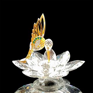 Swarovski Crystal Figurine, Gold Hummingbird on Lotus