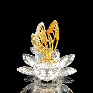 Swarovski Crystal Figurine, Gold Butterfly on Lotus