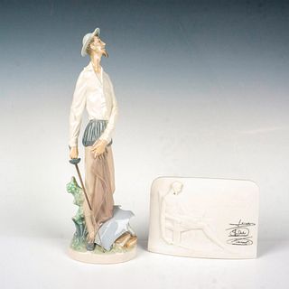 2pc Lladro Porcelain Don Quixote Figurine + Plaque - Lladro Porcelain Figurine