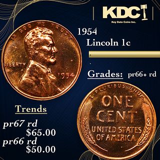Proof 1954 Lincoln Cent 1c Grades Gem+= Proof Red