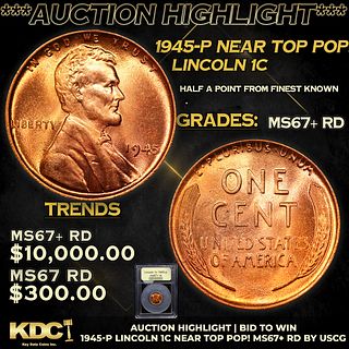 ***Auction Highlight*** 1945-p Lincoln Cent Near Top Pop! 1c Graded GEM++ RD By USCG (fc)