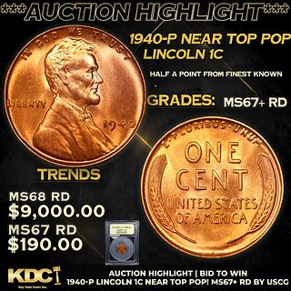 ***Auction Highlight*** 1940-p Lincoln Cent Near Top Pop! 1c Graded GEM++ RD By USCG (fc)