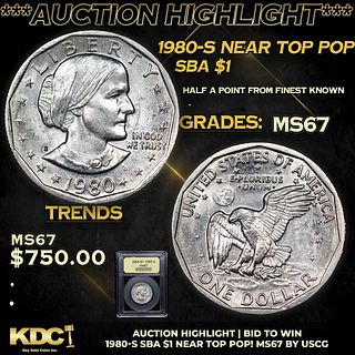 ***Auction Highlight*** 1980-s Susan B. Anthony Dollar Near TOP POP! 1 Graded GEM++ Unc BY USCG (fc)