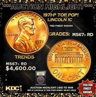 ***Auction Highlight*** 1971-p Lincoln Cent TOP POP! 1c Graded GEM++ RD BY USCG (fc)