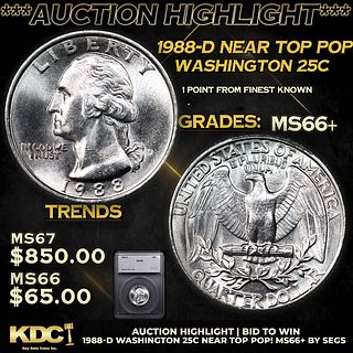 ***Auction Highlight*** 1988-d Washington Quarter Near TOP POP! 25c Graded ms66+ BY SEGS (fc)