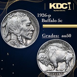 1926-p Buffalo Nickel 5c Grades AU, Almost Unc