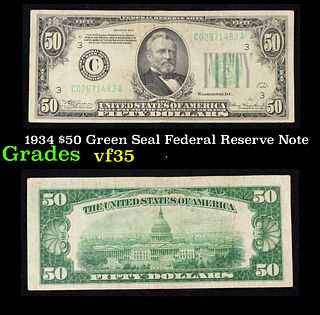1934 $50 Green Seal Federal Reserve Note Grades vf++