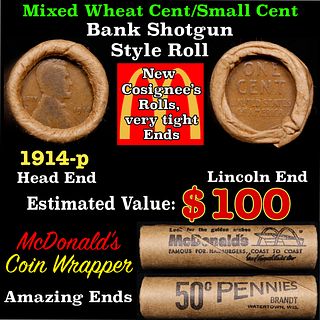 Lincoln Wheat Cent 1c Mixed Roll Orig Brandt McDonalds Wrapper, 1914-p end, Wheat other end