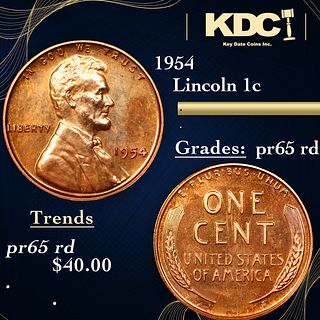 Proof 1954 Lincoln Cent 1c Grades Gem Proof Red