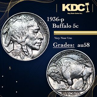 1936-p Buffalo Nickel 5c Grades Choice AU/BU Slider
