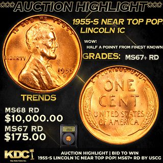 ***Auction Highlight*** 1955-s Lincoln Cent Near TOP POP! 1c Graded GEM++ RD By USCG (fc)