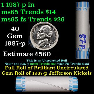 BU Shotgun Jefferson 5c roll, 1987-p 40 pcs Bank $2 Nickel Wrapper Grades