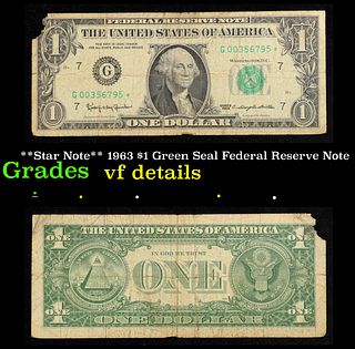 **Star Note** 1963 $1 Green Seal Federal Reserve Note Grades vf details