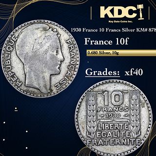 1930 France 10 Francs Silver KM# 878 Grades xf