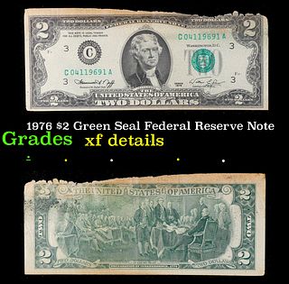 1976 $2 Green Seal Federal Reserve Note Grades xf details