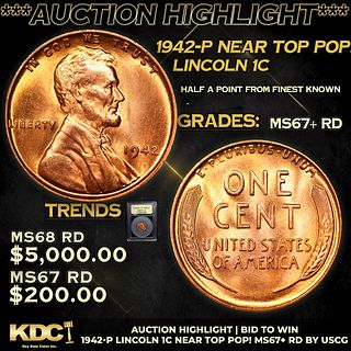 ***Auction Highlight*** 1942-p Lincoln Cent Near Top Pop! 1c Graded GEM++ RD By USCG (fc)