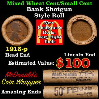 Lincoln Wheat Cent 1c Mixed Roll Orig Brandt McDonalds Wrapper, 1913-p end, Wheat other end