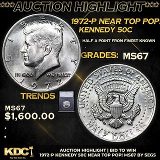 ***Auction Highlight*** 1972-p Kennedy Half Dollar Near Top Pop! 50c Graded ms67 By SEGS (fc)