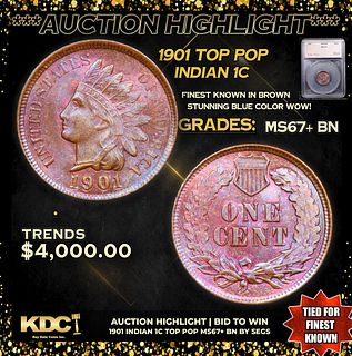 ***Auction Highlight*** 1901 Indian Cent TOP POP 1c Graded ms67+ BN By SEGS (fc)