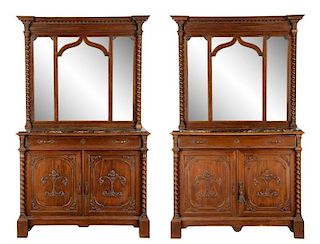 Pair, Walnut Renaissance Revival Mirrored Dressers