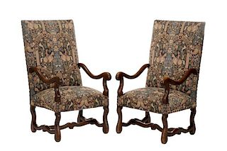 Pair of Louis XIV Os de Mouton Fauteuil Chairs