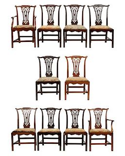 Set, 10 Chippendale Style Mahogany Dining Chairs