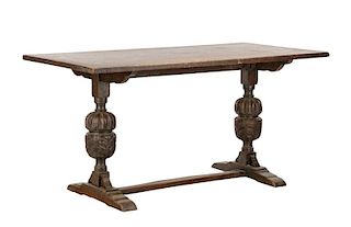 English Jacobean Style Carved Oak Library Table