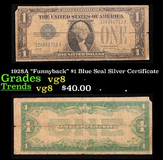 1928A "Funnyback" $1 Blue Seal Silver Certificate Grades vg, very good