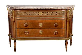 Louis XV Style Satinwood & Marble Top Commode