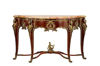 Louis XV Style Red Marble Top Console Table