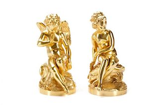 Pair of Finely Cast Dore Bronze Putti Sculptures