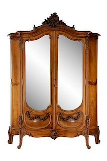 *Louis XV Style Walnut Mirrored Armoire