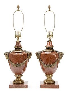 Pair of Louis XV Style Gilt Metal & Marble Lamps